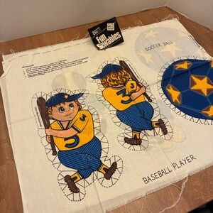 Vintage Fun Sewables Woolworth Baseball Football Soccer Cut & Sew Fabric Remnant